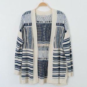 Knox Rose Womens Boho Geometric Long Sleeve Knit Sweater Cardigan Size XL Blue